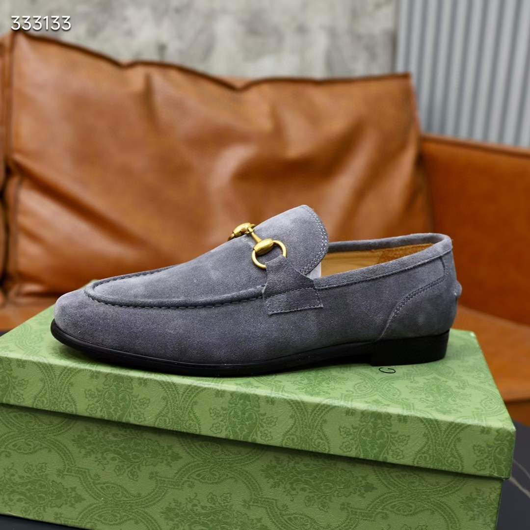 Gucci Unisex GG Jordaan Loafer Horsebit Blake Light Sage Suede Leather Flat