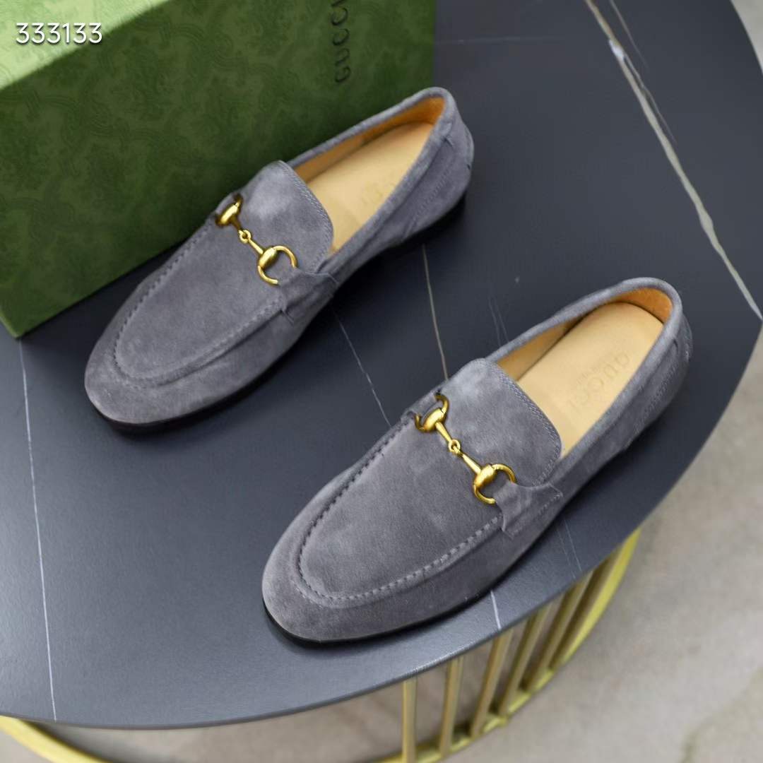 Gucci Unisex GG Jordaan Loafer Horsebit Blake Light Sage Suede Leather Flat