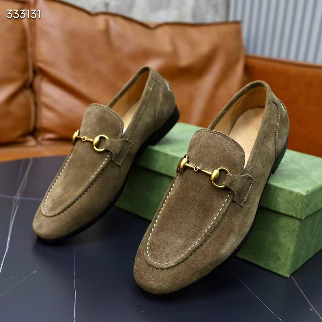 Gucci Unisex GG Jordaan Loafer Horsebit Blake Olive Green Suede Leather Flat