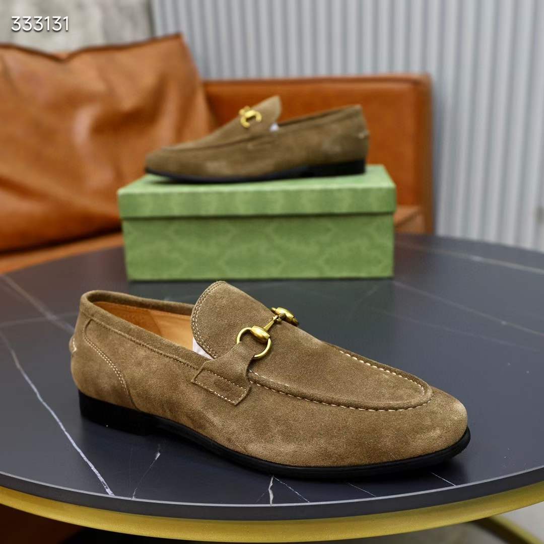 Gucci Unisex GG Jordaan Loafer Horsebit Blake Olive Green Suede Leather Flat