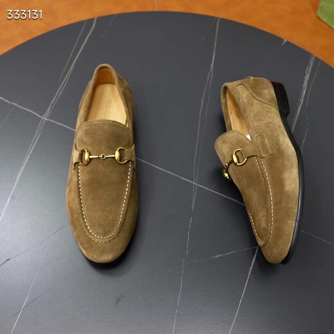 Gucci Unisex GG Jordaan Loafer Horsebit Blake Olive Green Suede Leather Flat