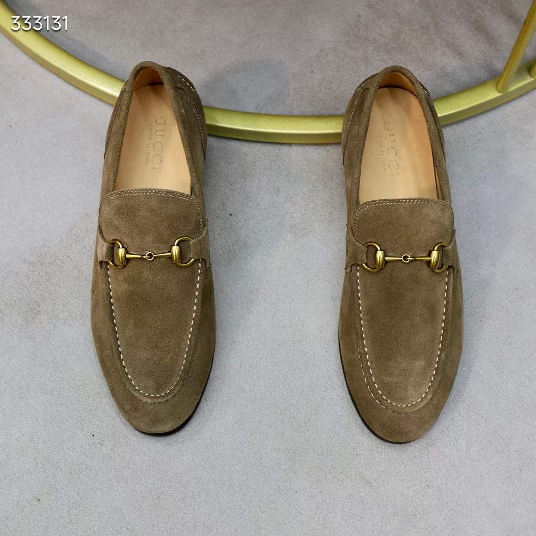 Gucci Unisex GG Jordaan Loafer Horsebit Blake Olive Green Suede Leather Flat