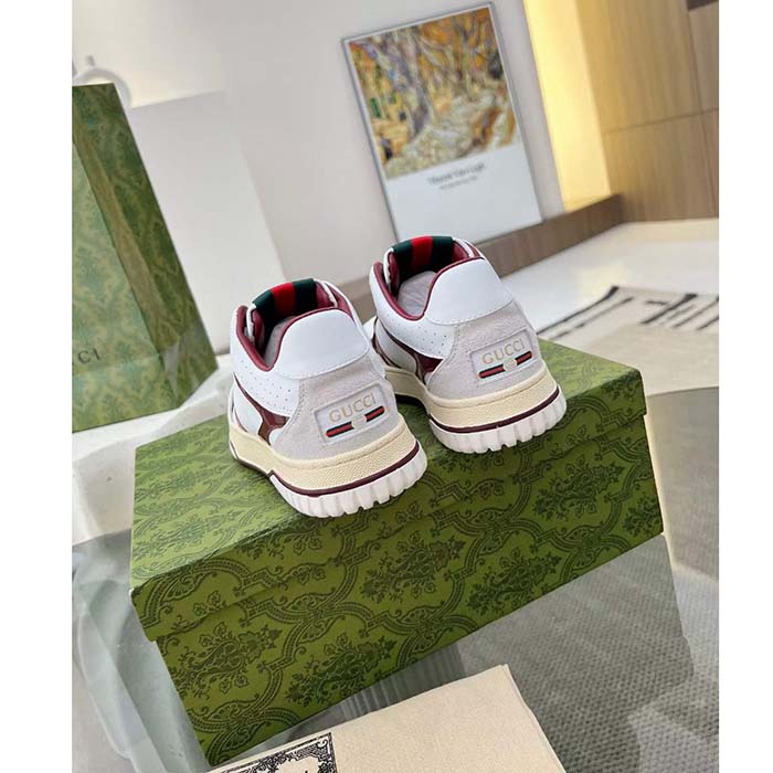 Gucci Unisex GG Re-Web Sneaker White Leather Beige Suede Low Heel