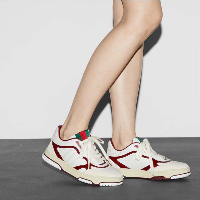 Gucci Unisex GG Re-Web Sneaker White Leather Beige Suede Low Heel