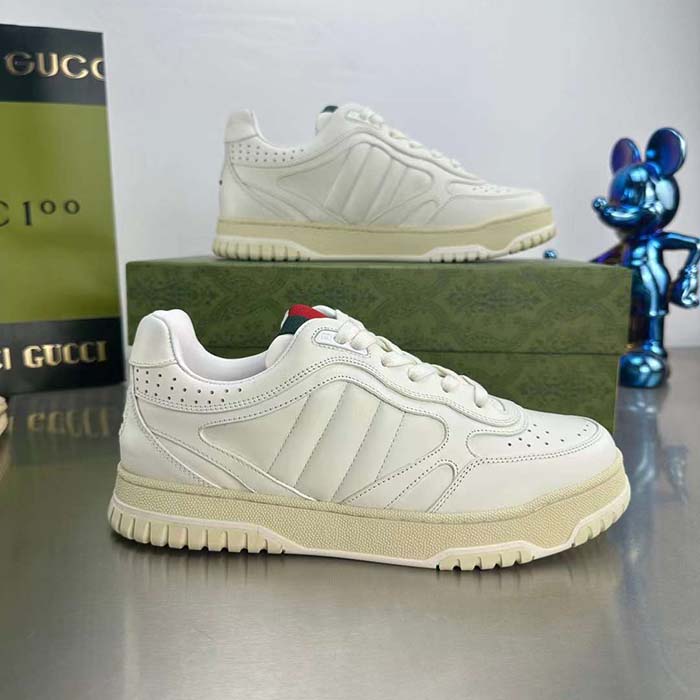Gucci Unisex GG Re-Web Sneaker White Leather Low 3 CM Heel