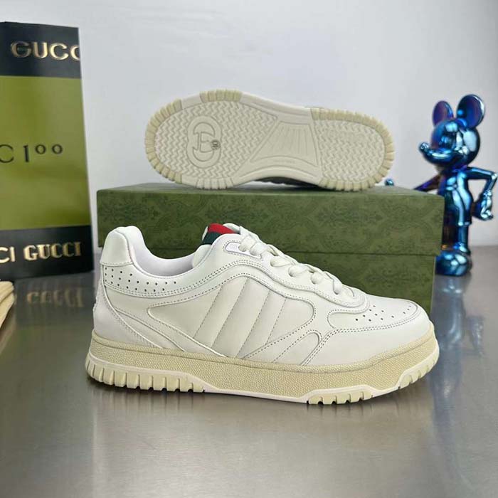 Gucci Unisex GG Re-Web Sneaker White Leather Low 3 CM Heel