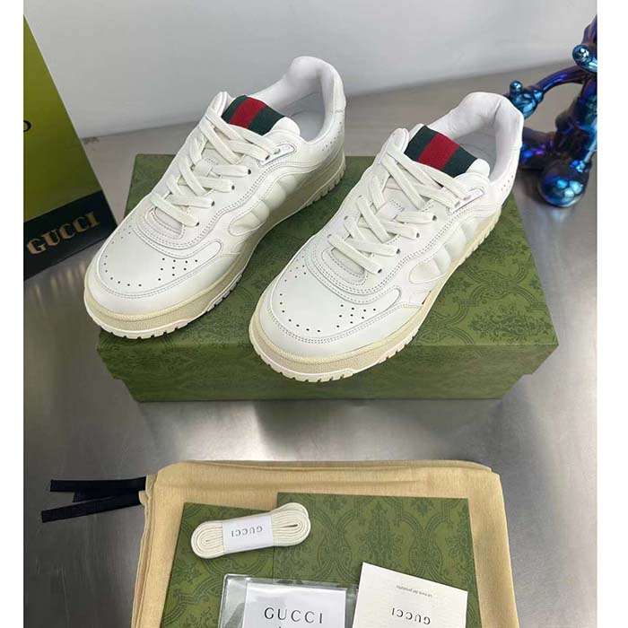 Gucci Unisex GG Re-Web Sneaker White Leather Low 3 CM Heel