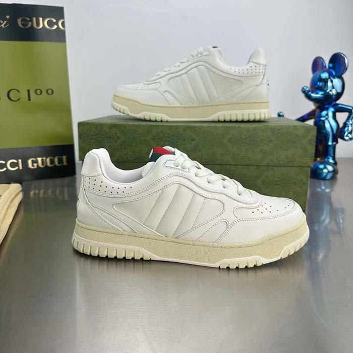 Gucci Unisex GG Re-Web Sneaker White Leather Low 3 CM Heel