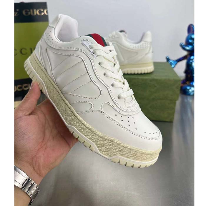Gucci Unisex GG Re-Web Sneaker White Leather Low 3 CM Heel