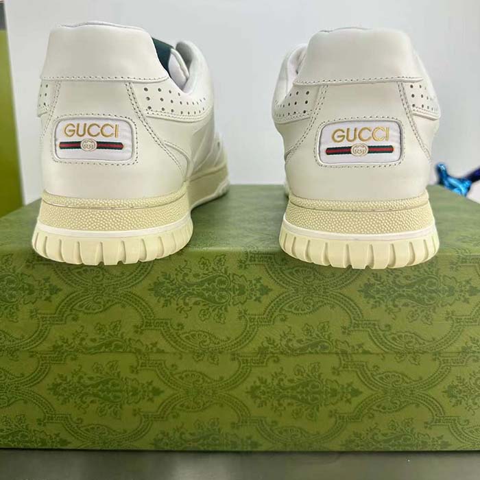Gucci Unisex GG Re-Web Sneaker White Leather Low 3 CM Heel