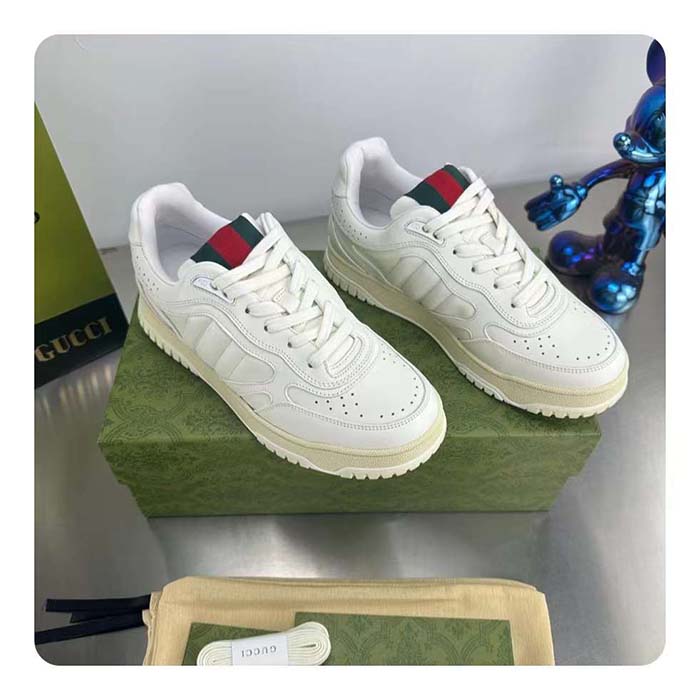 Gucci Unisex GG Re-Web Sneaker White Leather Low 3 CM Heel