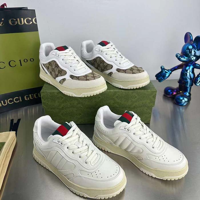 Gucci Unisex GG Re-Web Sneaker White Leather Low 3 CM Heel