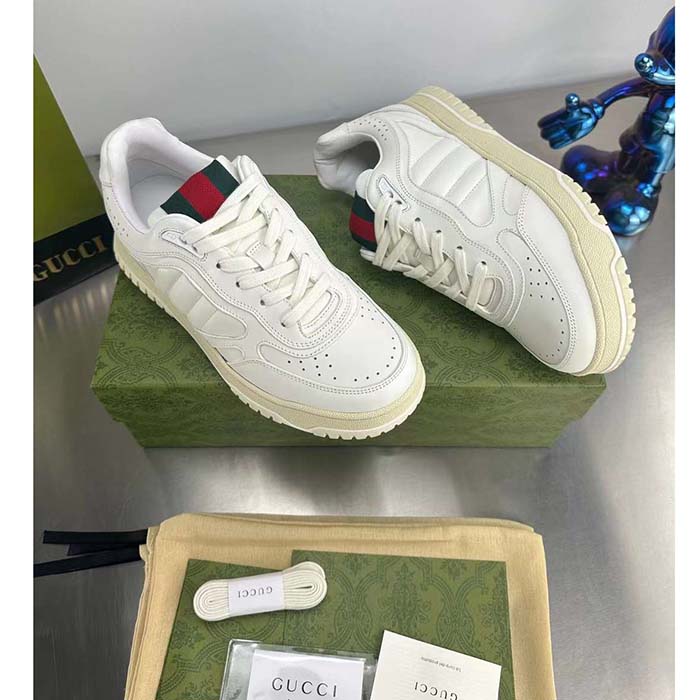 Gucci Unisex GG Re-Web Sneaker White Leather Low 3 CM Heel