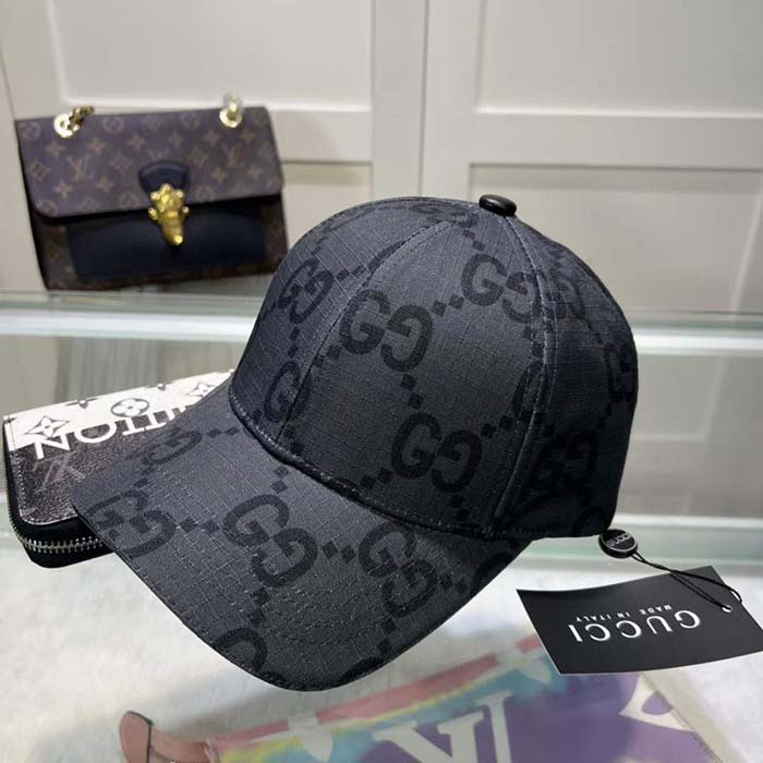 Gucci Unisex GG Ripstop Baseball Hat Dark Grey Black Cotton
