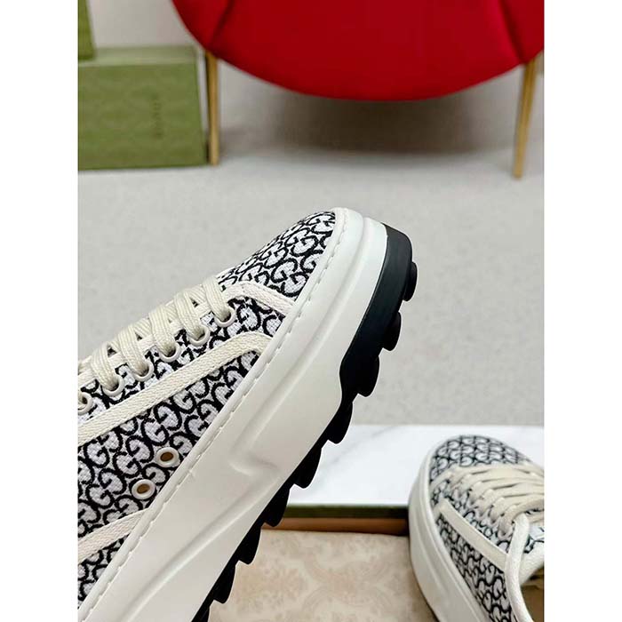 Gucci Unisex GG Sneaker Tennis 1977 Ivory Black Canvas Jacquard Low Heel