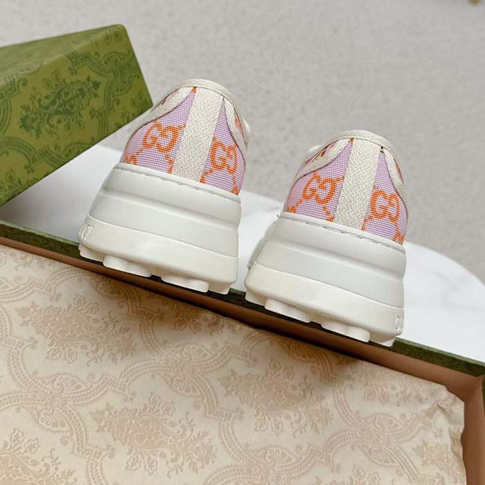 Gucci Unisex GG Sneaker Tennis 1977 Pink Orange Canvas Elements Low Heel