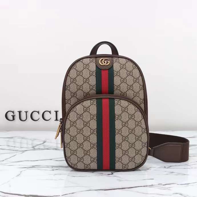 Gucci Unisex Ophidia GG Small Crossbody Bag Beige Ebony Supreme Canvas