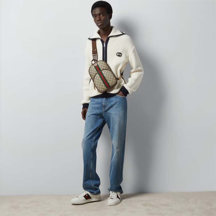 Gucci Unisex Ophidia GG Small Crossbody Bag Beige Ebony Supreme Canvas