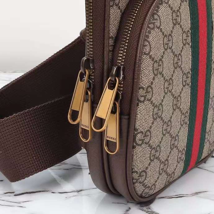 Gucci Unisex Ophidia GG Small Crossbody Bag Beige Ebony Supreme Canvas
