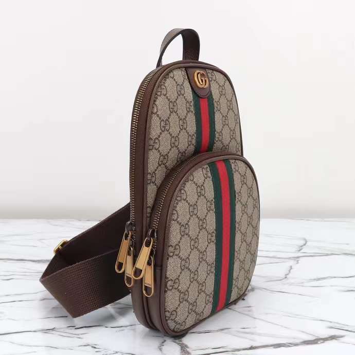 Gucci Unisex Ophidia GG Small Crossbody Bag Beige Ebony Supreme Canvas
