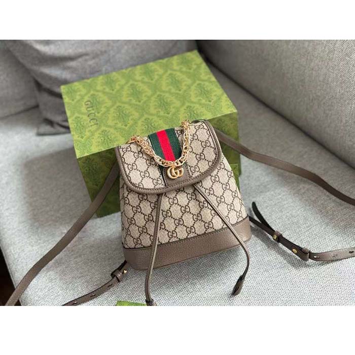 Gucci Unisex Ophidia Mini Backpack Beige Ebony GG Supreme Canvas