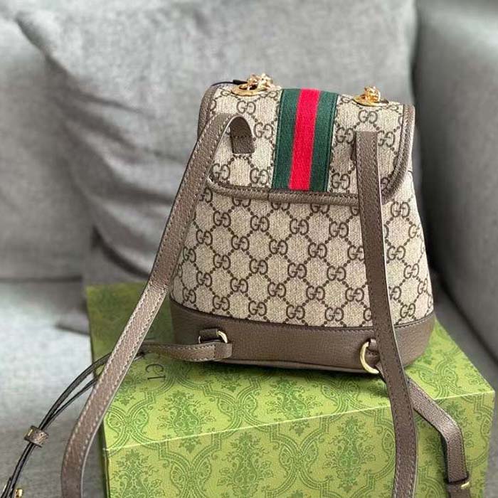 Gucci Unisex Ophidia Mini Backpack Beige Ebony GG Supreme Canvas