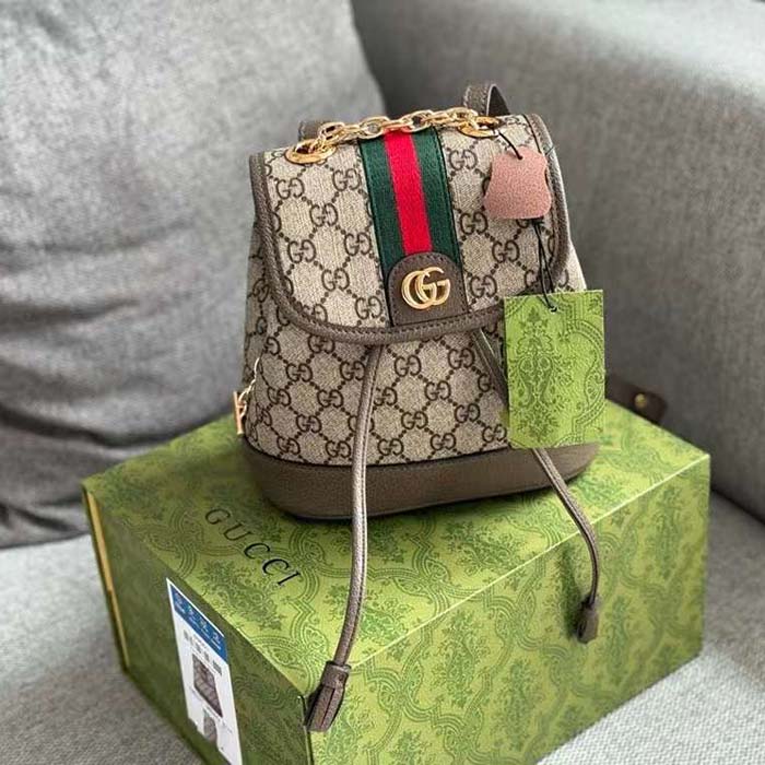 Gucci Unisex Ophidia Mini Backpack Beige Ebony GG Supreme Canvas