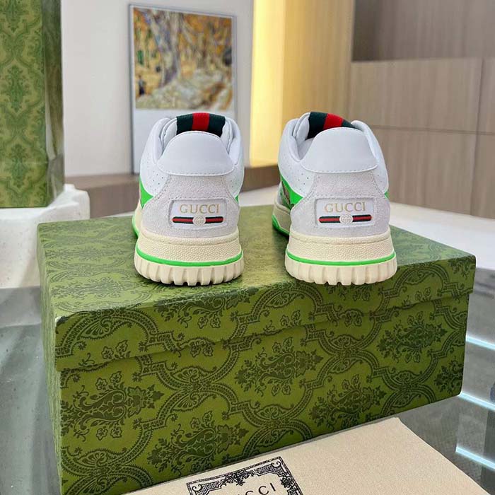 Gucci Unisex Re-Web Sneaker Beige Ebony Original GG Canvas Green Low Heel