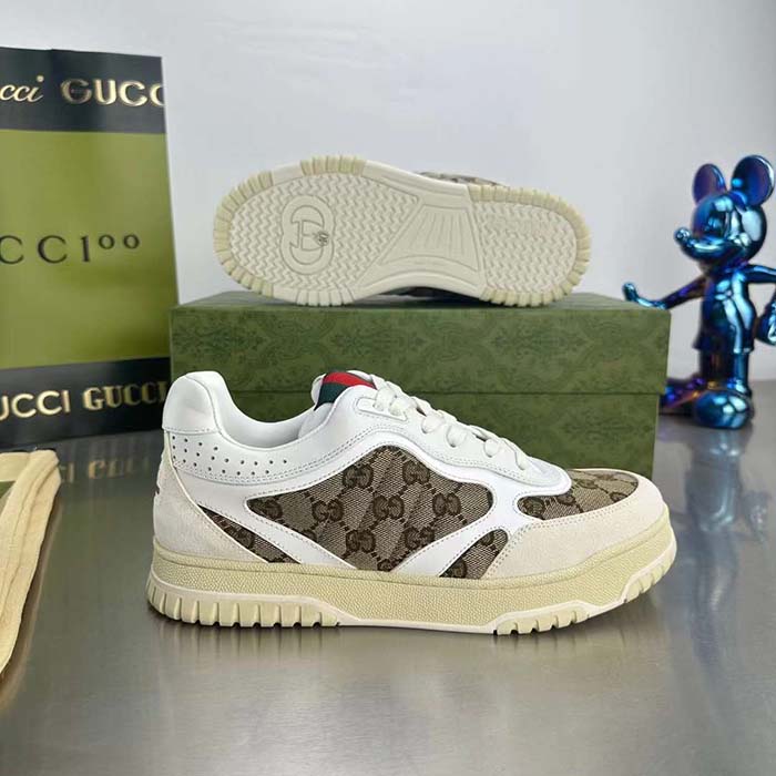 Gucci Unisex Re-Web Sneaker Beige Ebony Original GG Canvas Low 3 CM Heel