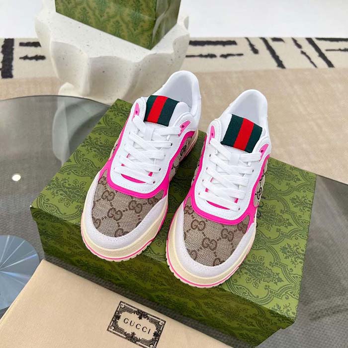 Gucci Unisex Re-Web Sneaker Beige Ebony Original GG Canvas Low Heel