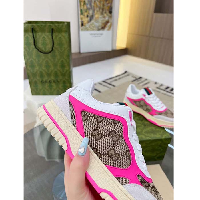 Gucci Unisex Re-Web Sneaker Beige Ebony Original GG Canvas Low Heel