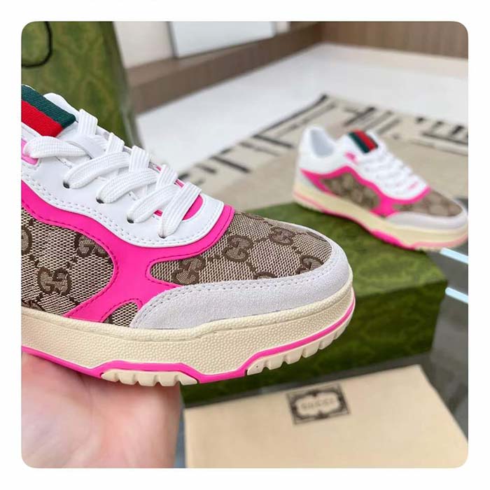 Gucci Unisex Re-Web Sneaker Beige Ebony Original GG Canvas Low Heel
