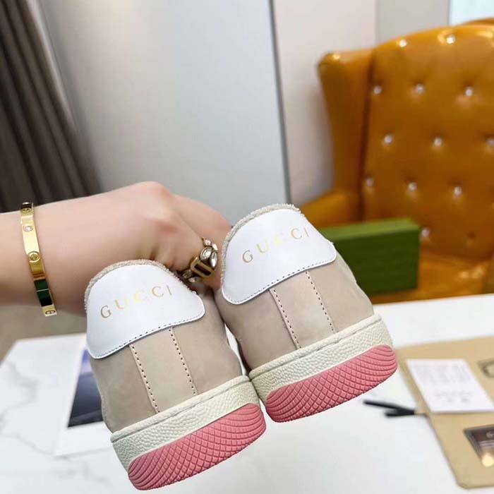 Gucci Unisex Screener GG Sneaker Light Pink GG Canvas Beige Suede