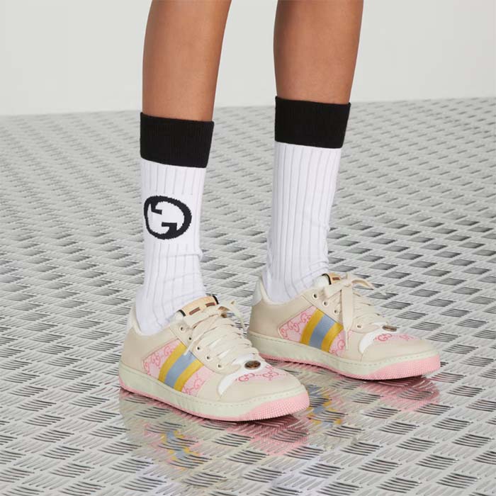 Gucci Unisex Screener GG Sneaker Light Pink GG Canvas Beige Suede