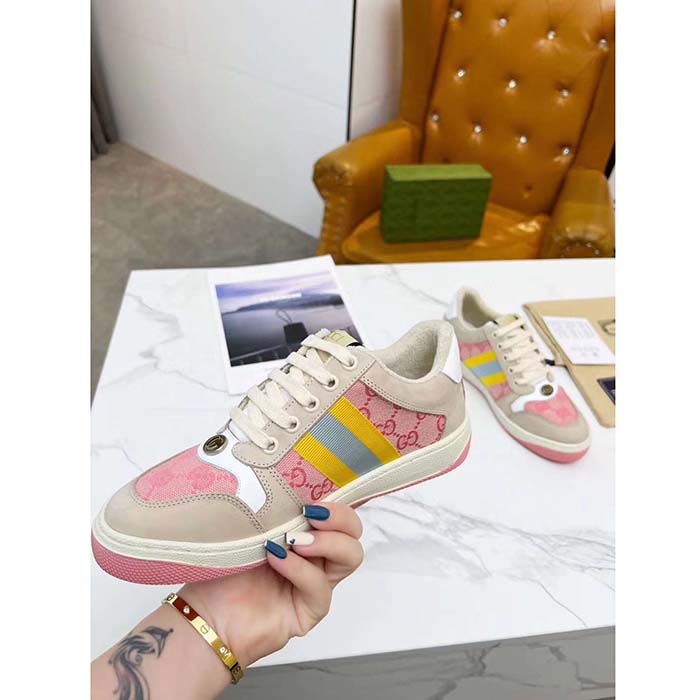 Gucci Unisex Screener GG Sneaker Light Pink GG Canvas Beige Suede