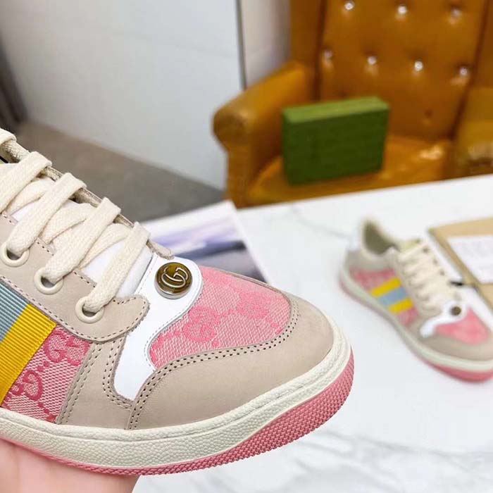 Gucci Unisex Screener GG Sneaker Light Pink GG Canvas Beige Suede