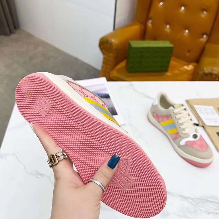 Gucci Unisex Screener GG Sneaker Light Pink GG Canvas Beige Suede