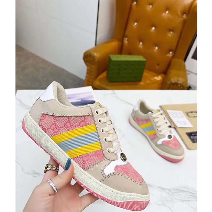 Gucci Unisex Screener GG Sneaker Light Pink GG Canvas Beige Suede