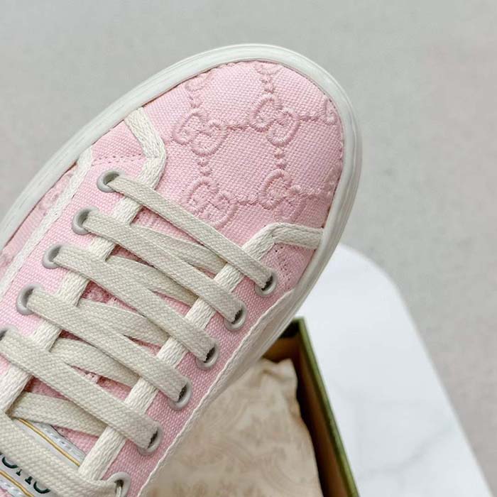 Gucci Unisex Tennis 1977 Sneaker Light Pink Canvas GG Embroideries Mid-Heel
