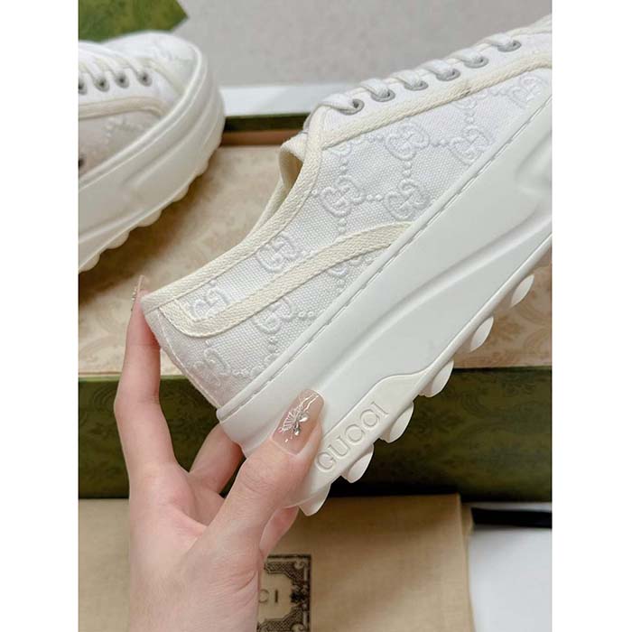 Gucci Unisex Tennis 1977 Sneaker Off White Canvas GG Embroideries Mid-Heel