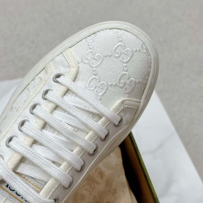 Gucci Unisex Tennis 1977 Sneaker Off White Canvas GG Embroideries Mid-Heel