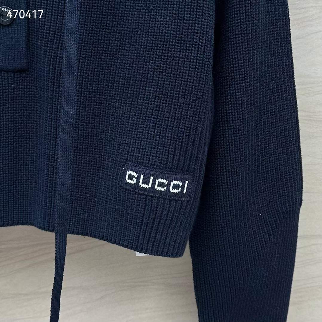 Gucci Women GG Chunky Rib Cotton Polo Top Knitted Label Raglan Long Sleeves