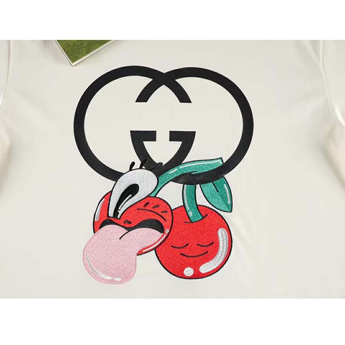 Gucci Men GG Cotton Jersey Printed T-Shirt Beige Crewneck Short Sleeves
