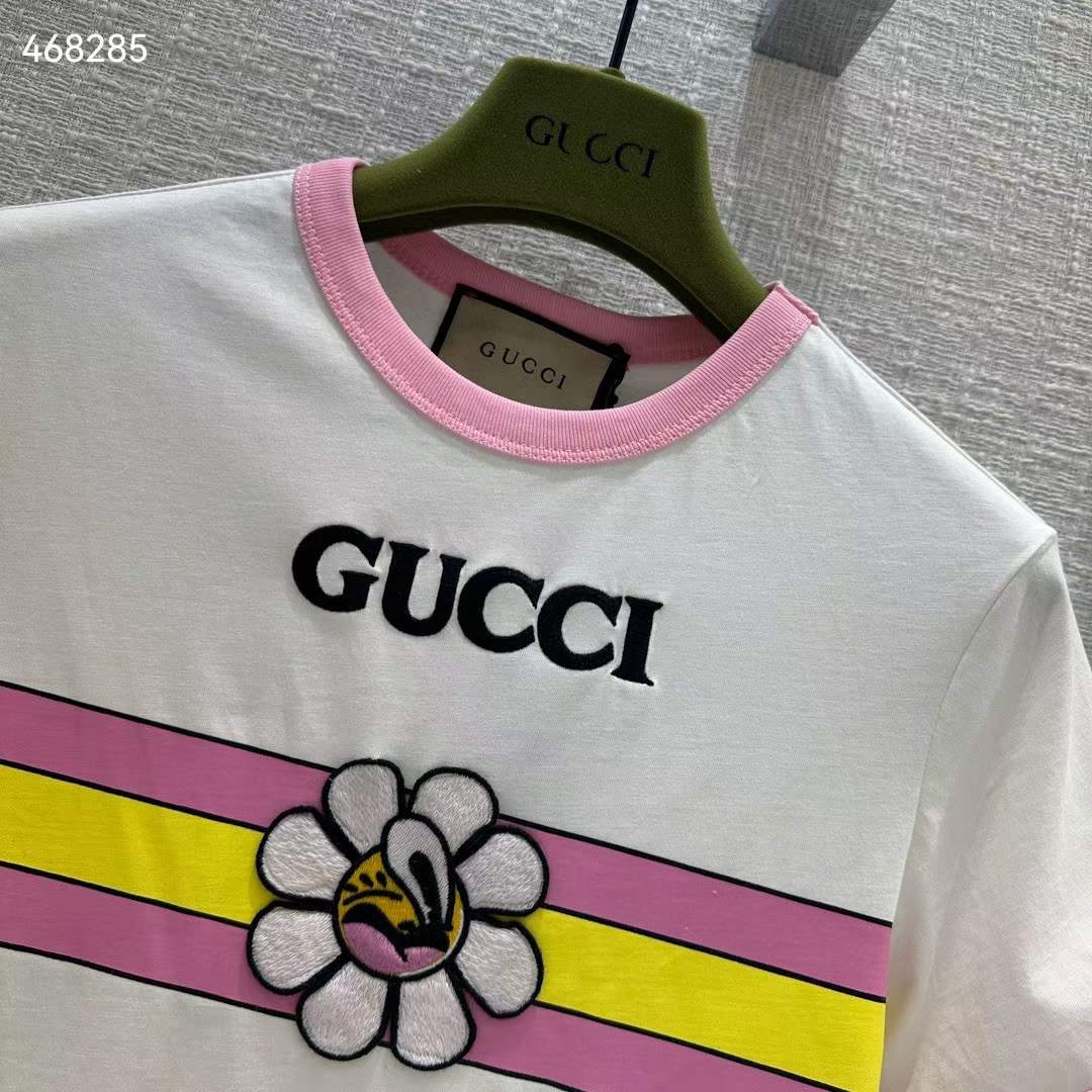 Gucci Men GG Cotton Jersey Printed T-Shirt Pink Crewneck Short Sleeves