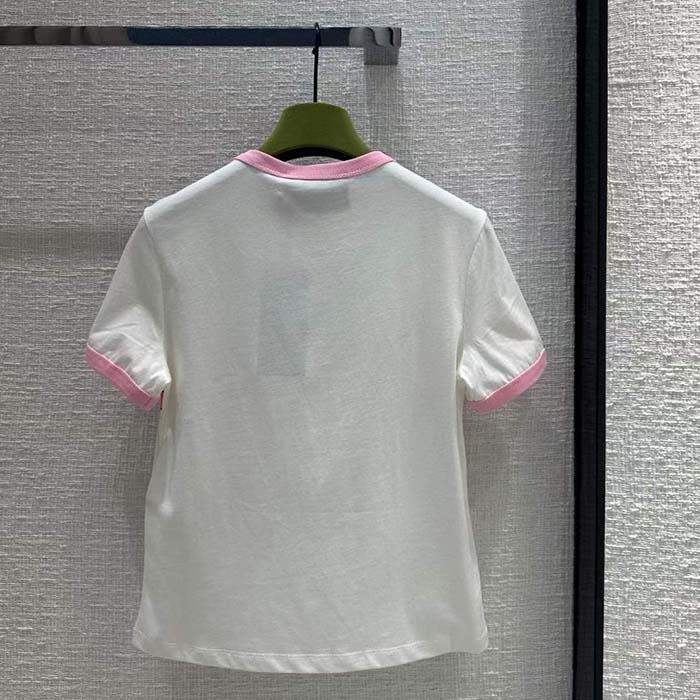 Gucci Men GG Cotton Jersey Printed T-Shirt Pink Crewneck Short Sleeves