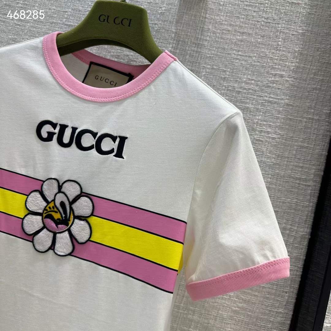 Gucci Men GG Cotton Jersey Printed T-Shirt Pink Crewneck Short Sleeves