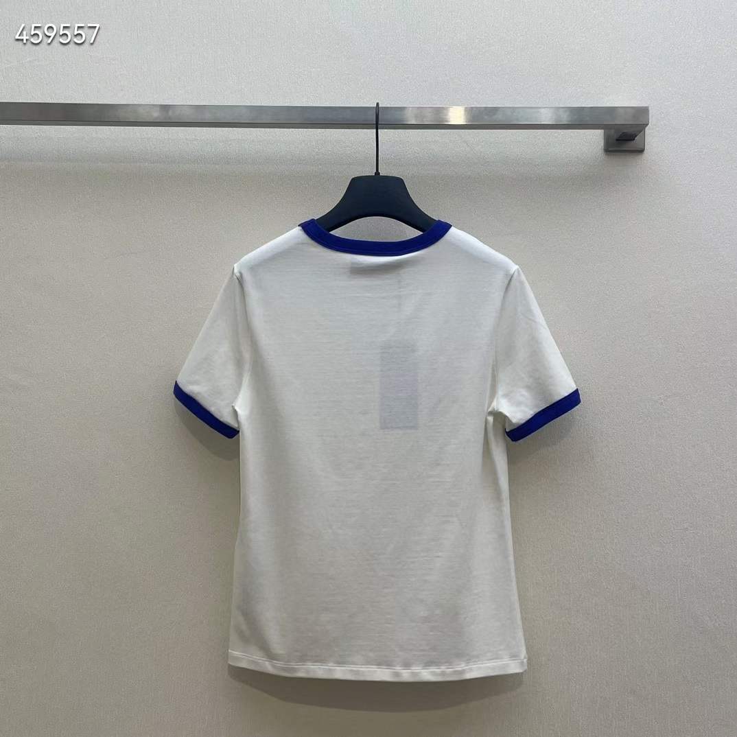 Gucci Women GG Cotton Jersey Printed T-Shirt White Blue Crewneck Short Sleeves