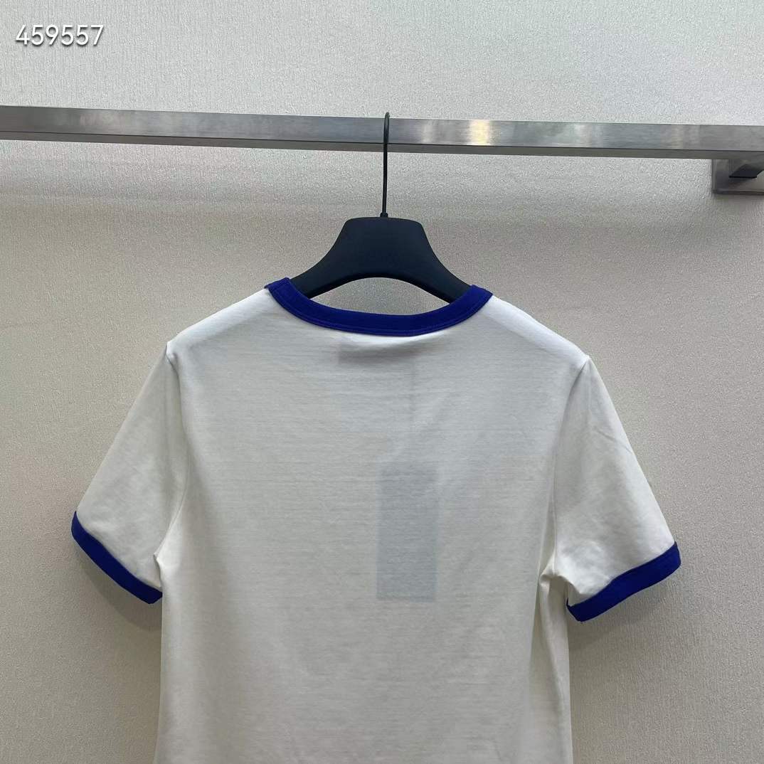 Gucci Women GG Cotton Jersey Printed T-Shirt White Blue Crewneck Short Sleeves