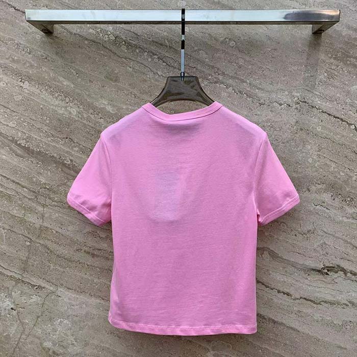 Gucci Women GG Cotton Jersey T-Shirt Sweet Gucci Kitten Crewneck Short Sleeves