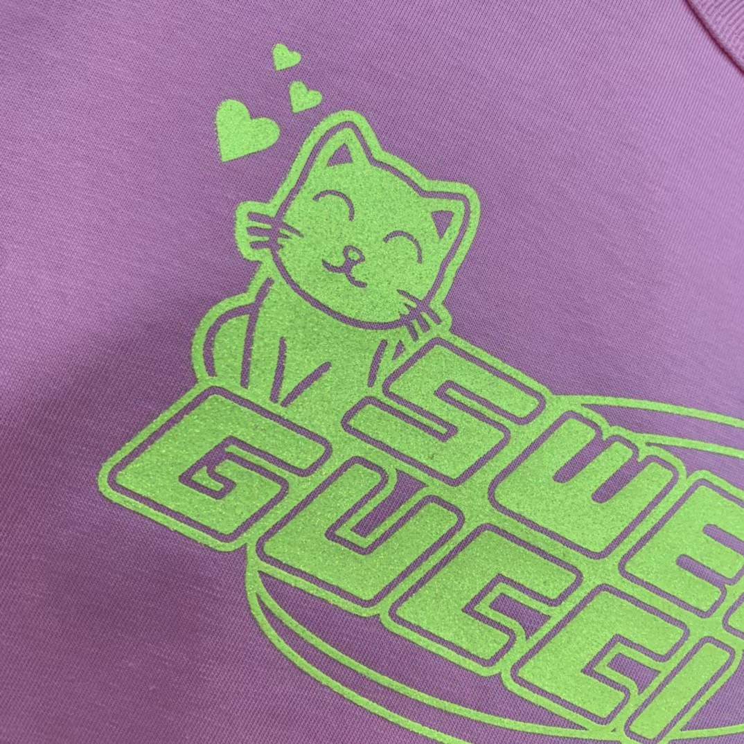 Gucci Women GG Cotton Jersey T-Shirt Sweet Gucci Kitten Crewneck Short Sleeves